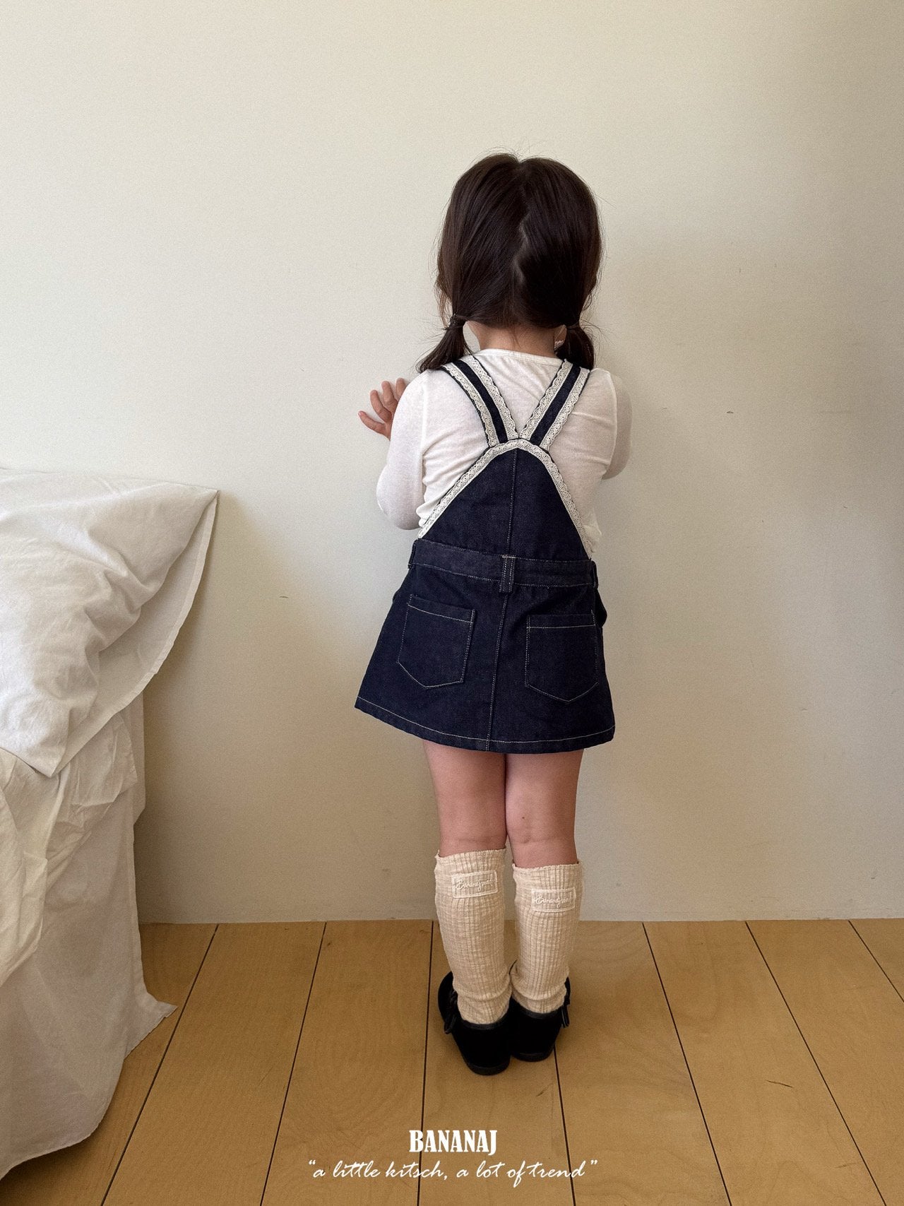 ［BANANAJ］Lace suspender denim one-piece