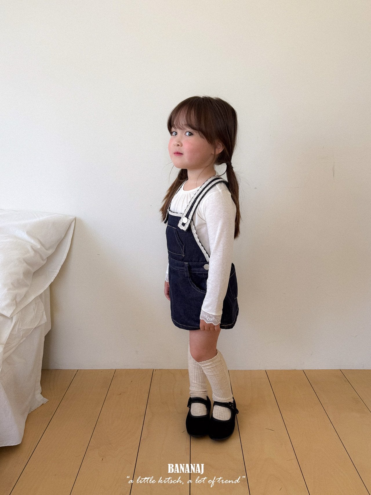 ［BANANAJ］Lace suspender denim one-piece