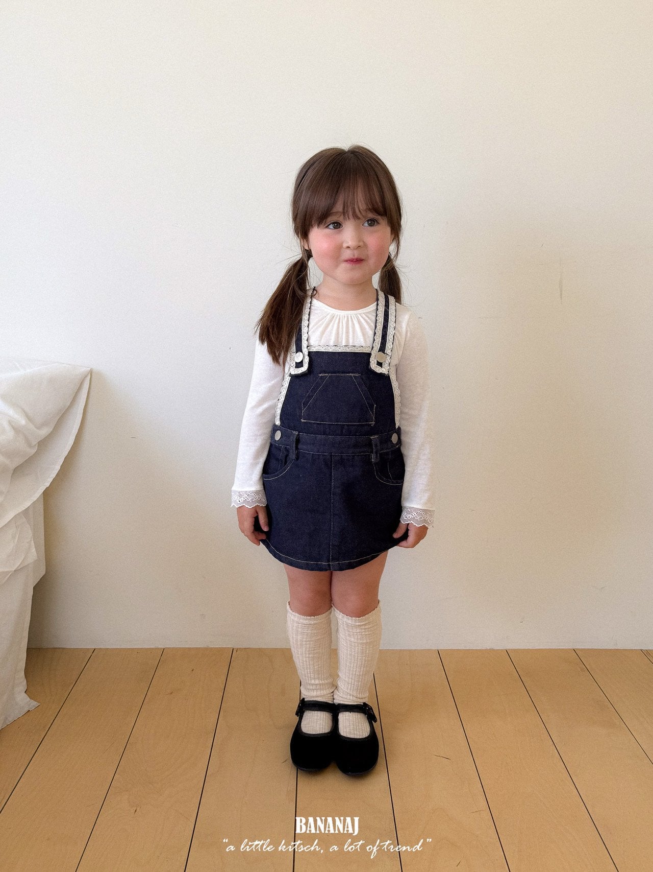 ［BANANAJ］Lace suspender denim one-piece