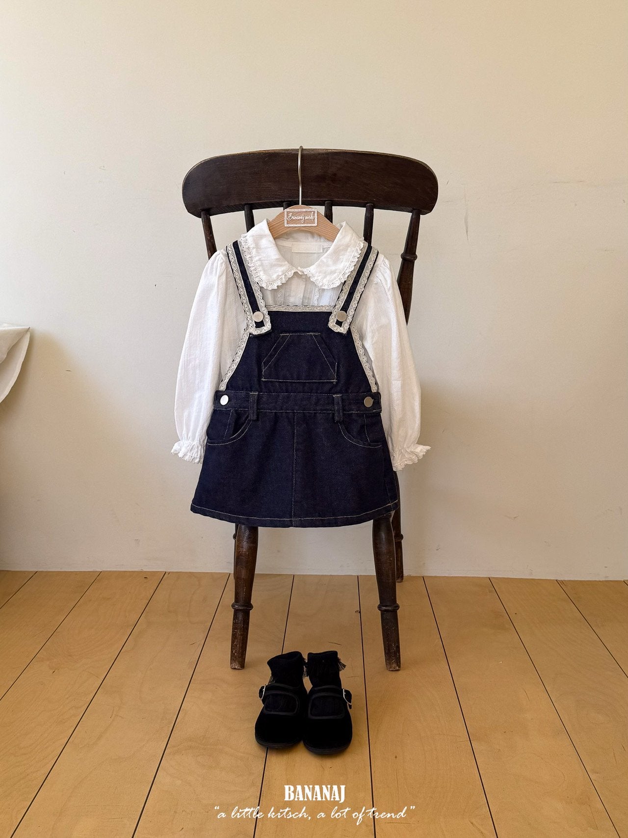 ［BANANAJ］Lace suspender denim one-piece