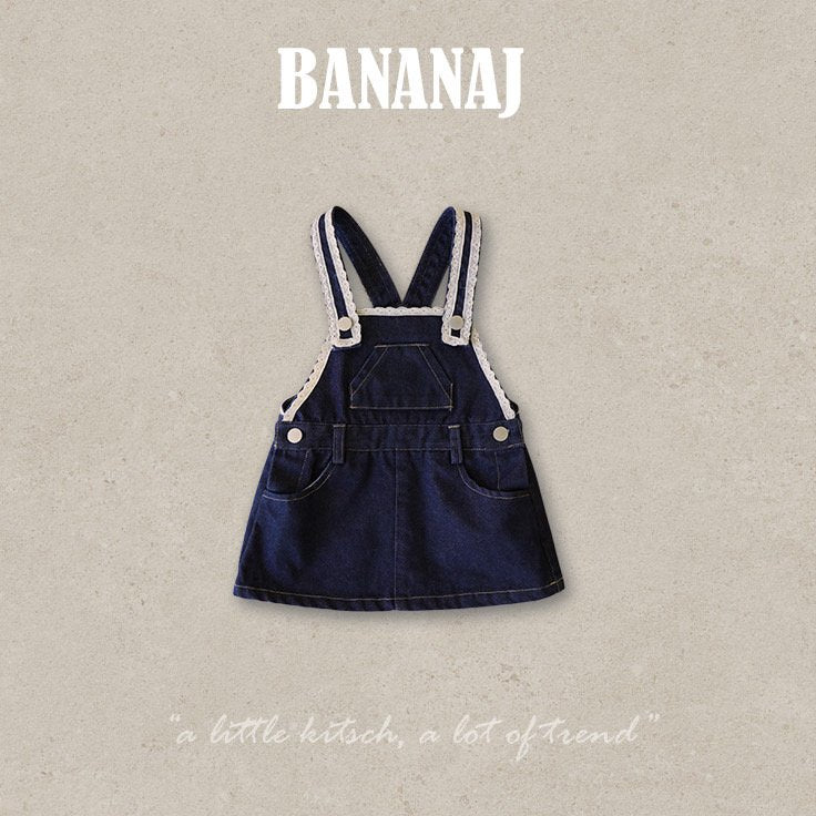 ［BANANAJ］Lace suspender denim one-piece