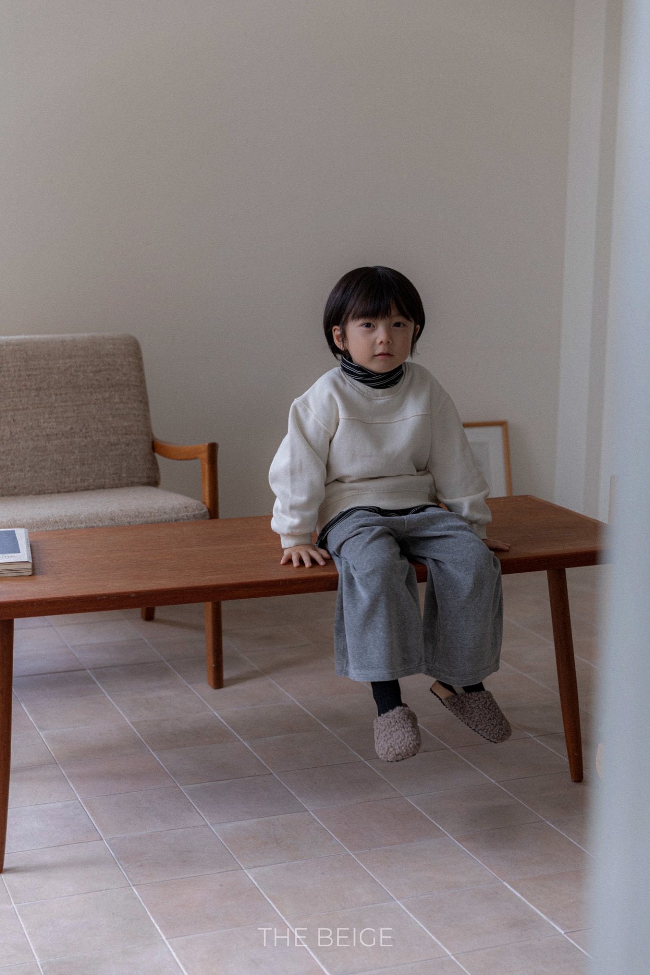 ［The beige］Velvet wide pants