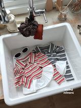 ［second moment］Crunch volume stripe collar tops