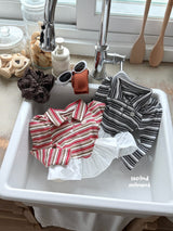 ［second moment］Crunch volume stripe collar tops