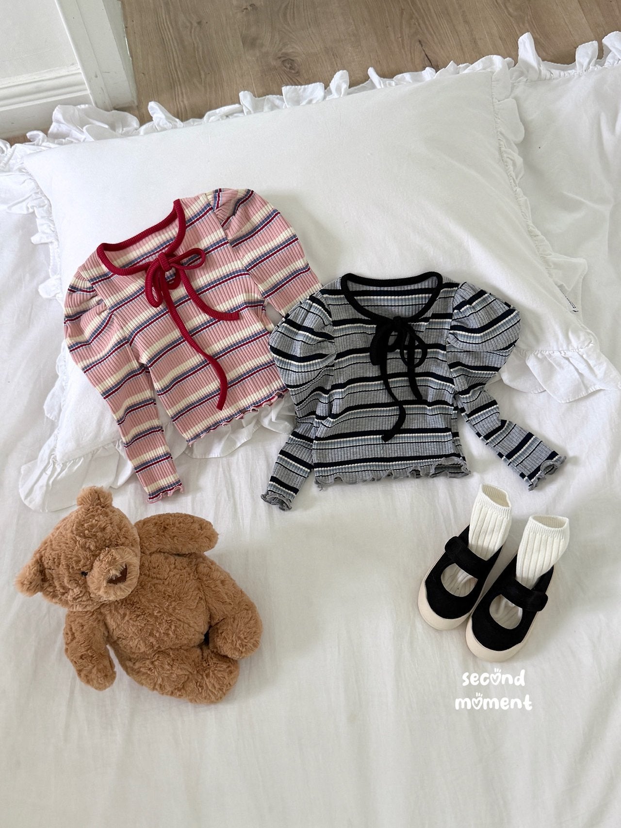 ［second moment］Bubble stripe ribbon tops