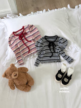 ［second moment］Bubble stripe ribbon tops
