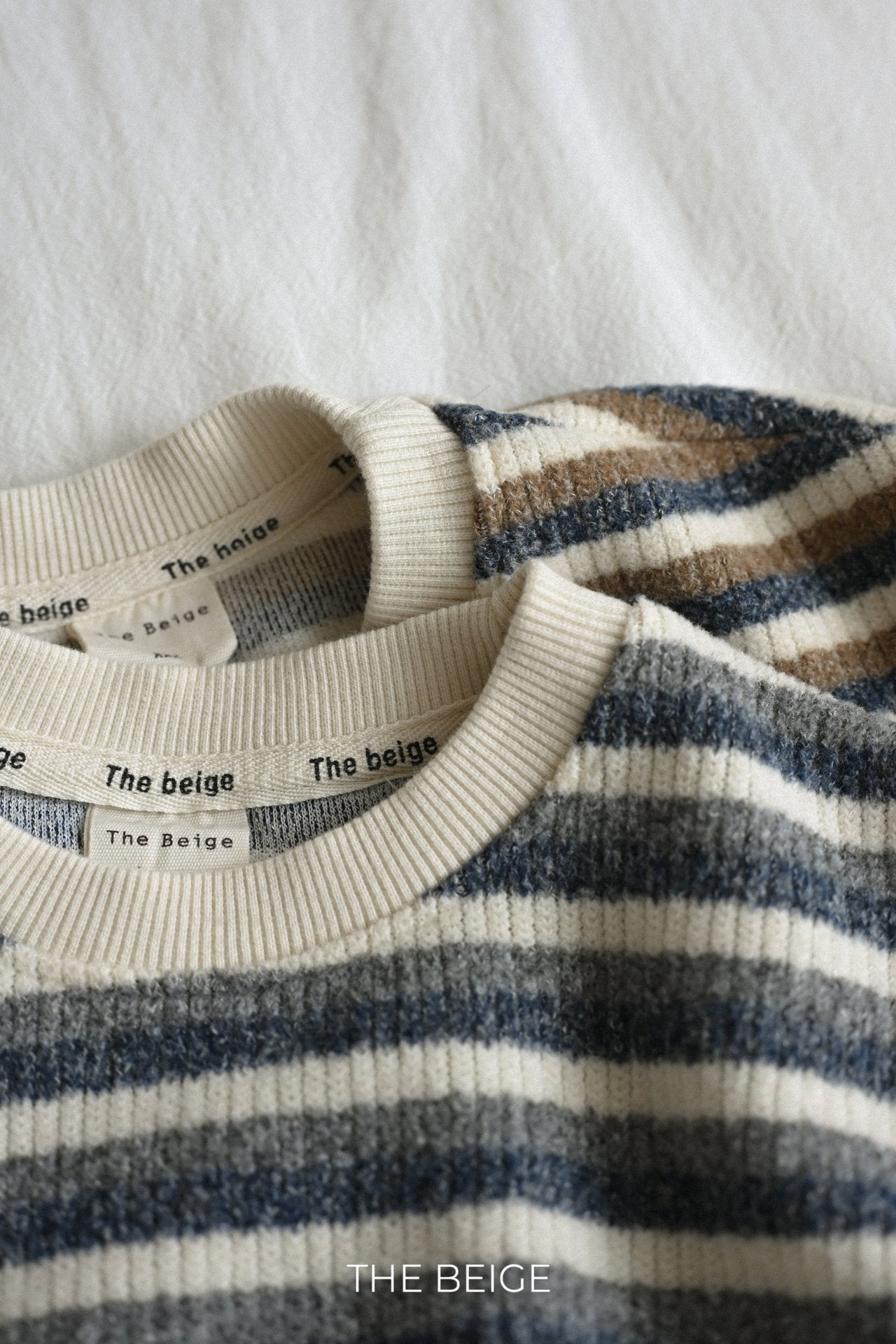［The beige］Knit stripe mtm