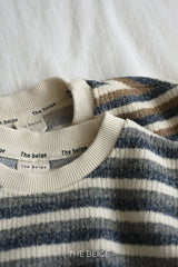 ［The beige］Knit stripe mtm