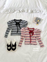 ［second moment］Bubble stripe ribbon tops