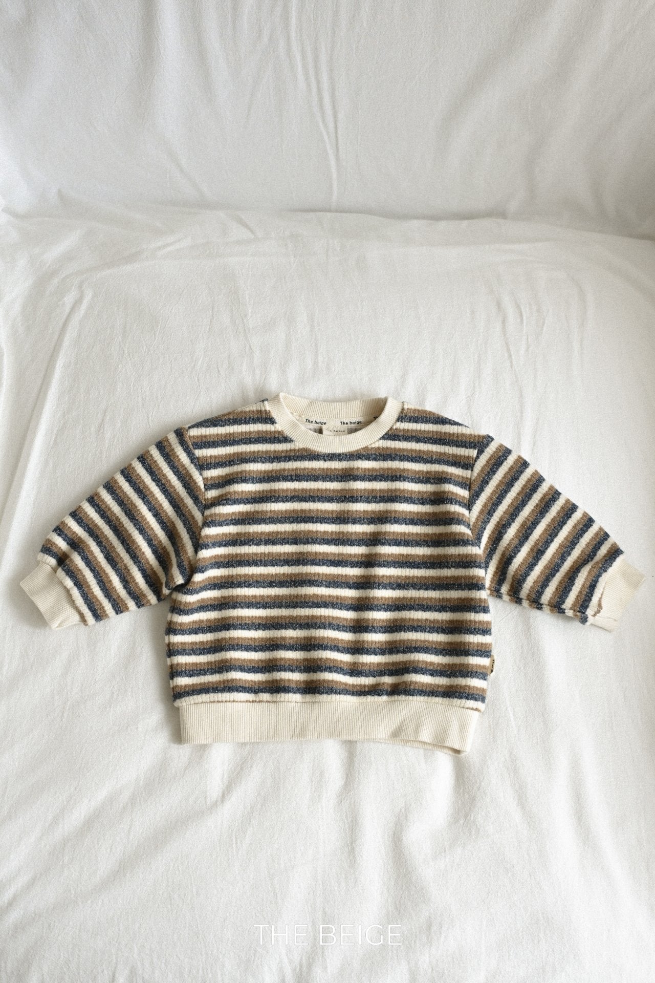 ［The beige］Knit stripe mtm