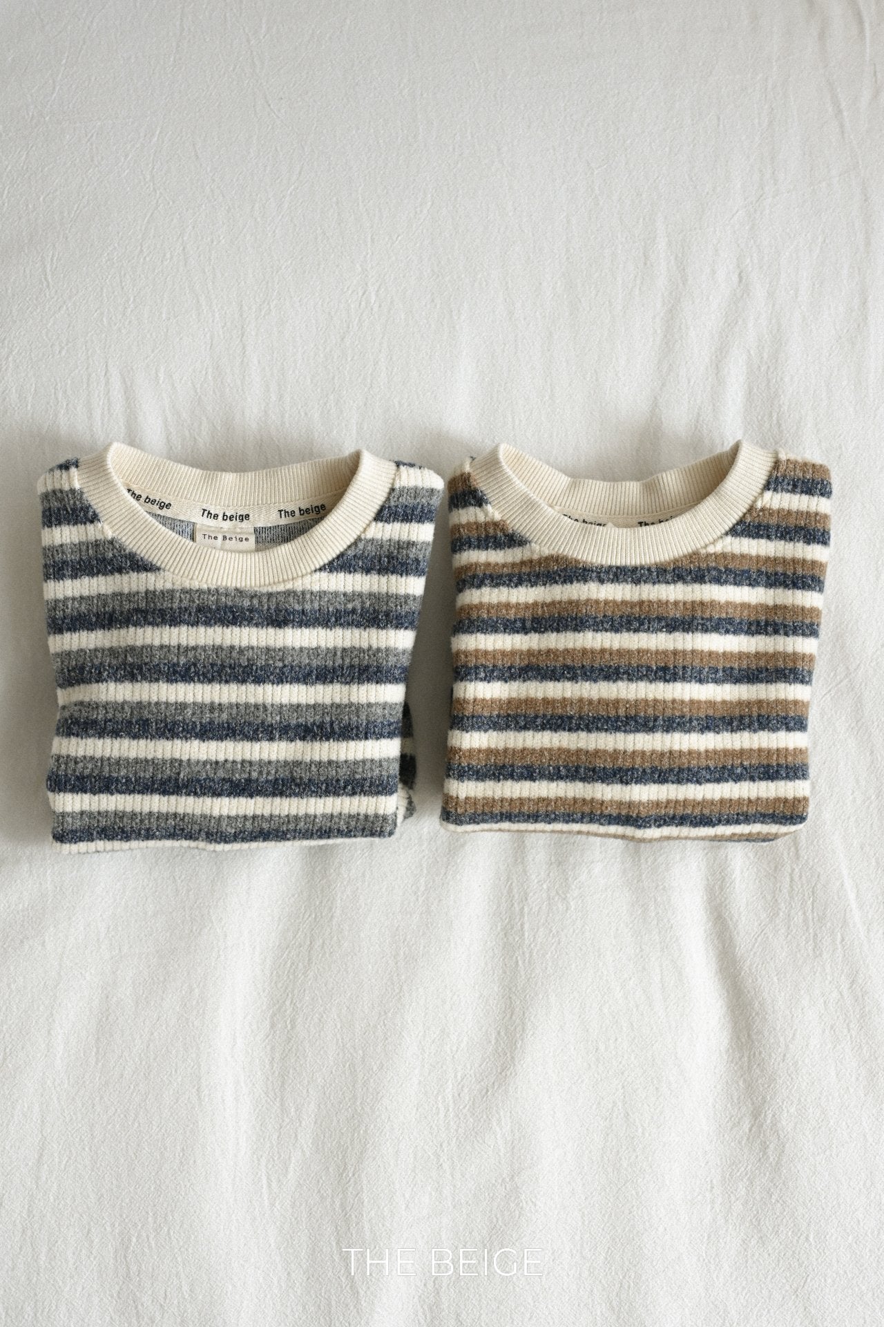［The beige］Knit stripe mtm