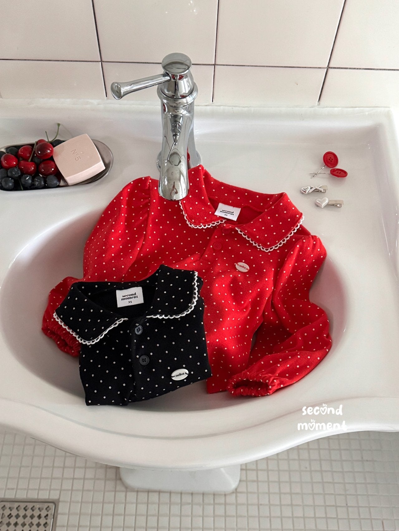 ［second moment］Dot lace collar tops