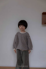 ［The beige］Knit stripe mtm