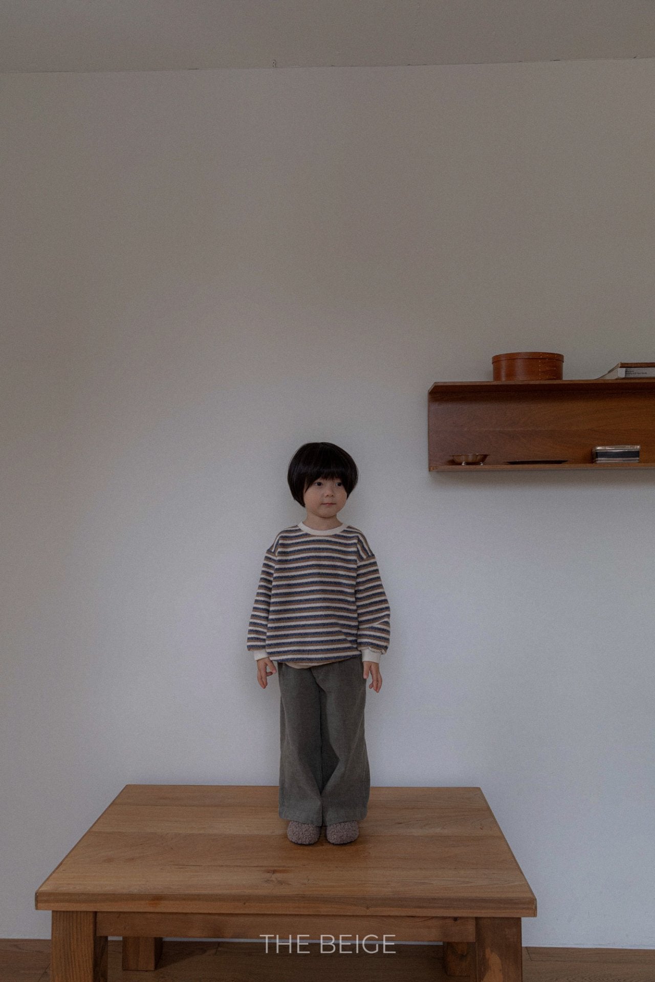 ［The beige］Knit stripe mtm