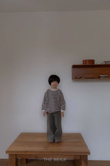 ［The beige］Knit stripe mtm