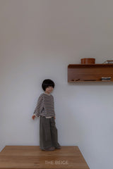 ［The beige］Knit stripe mtm