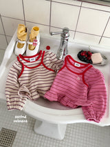 ［second moment］Berry lace stripe tops