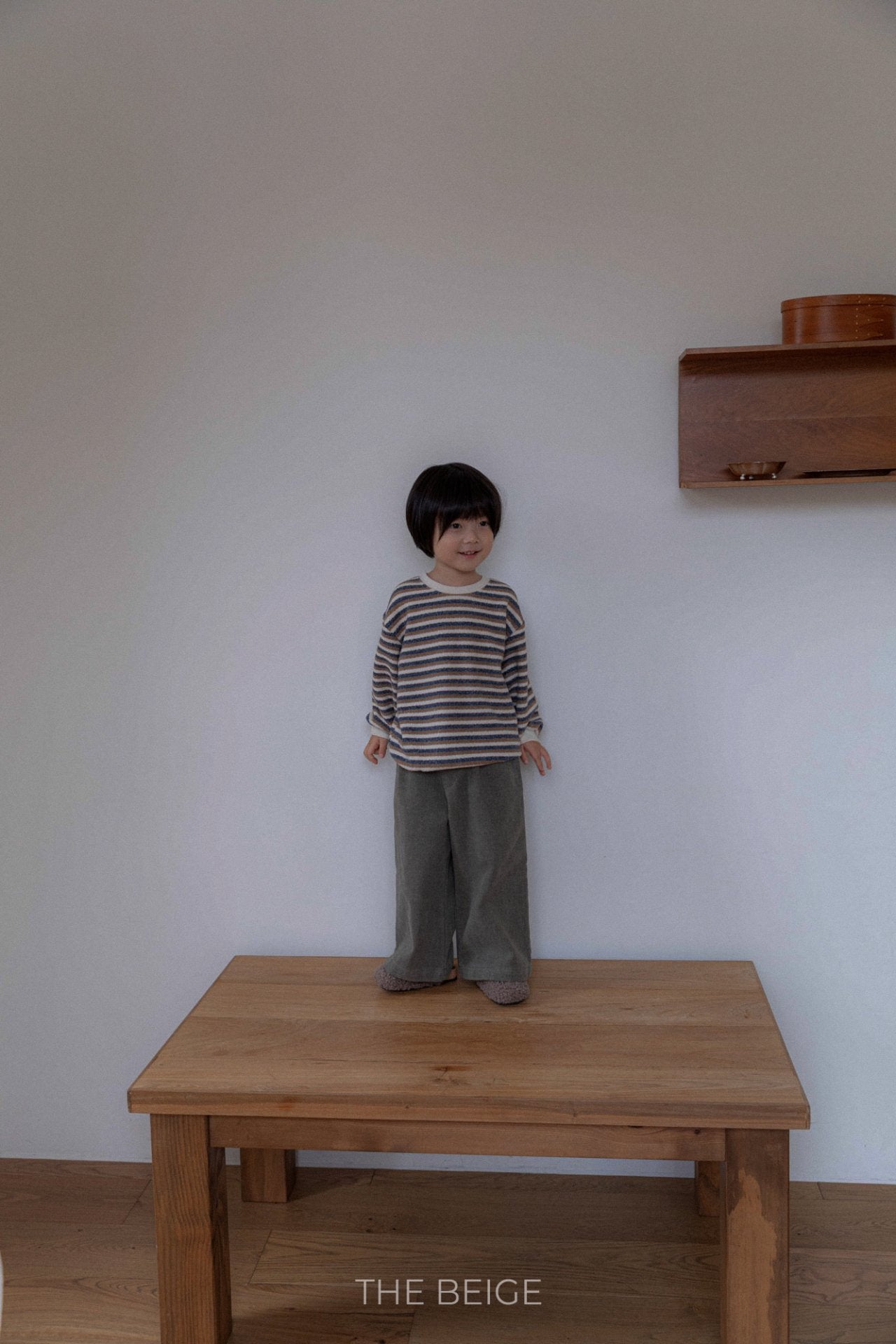 ［The beige］Knit stripe mtm