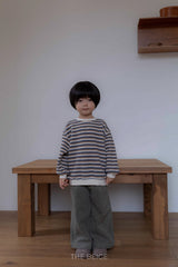 ［The beige］Knit stripe mtm