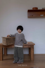 ［The beige］Knit stripe mtm