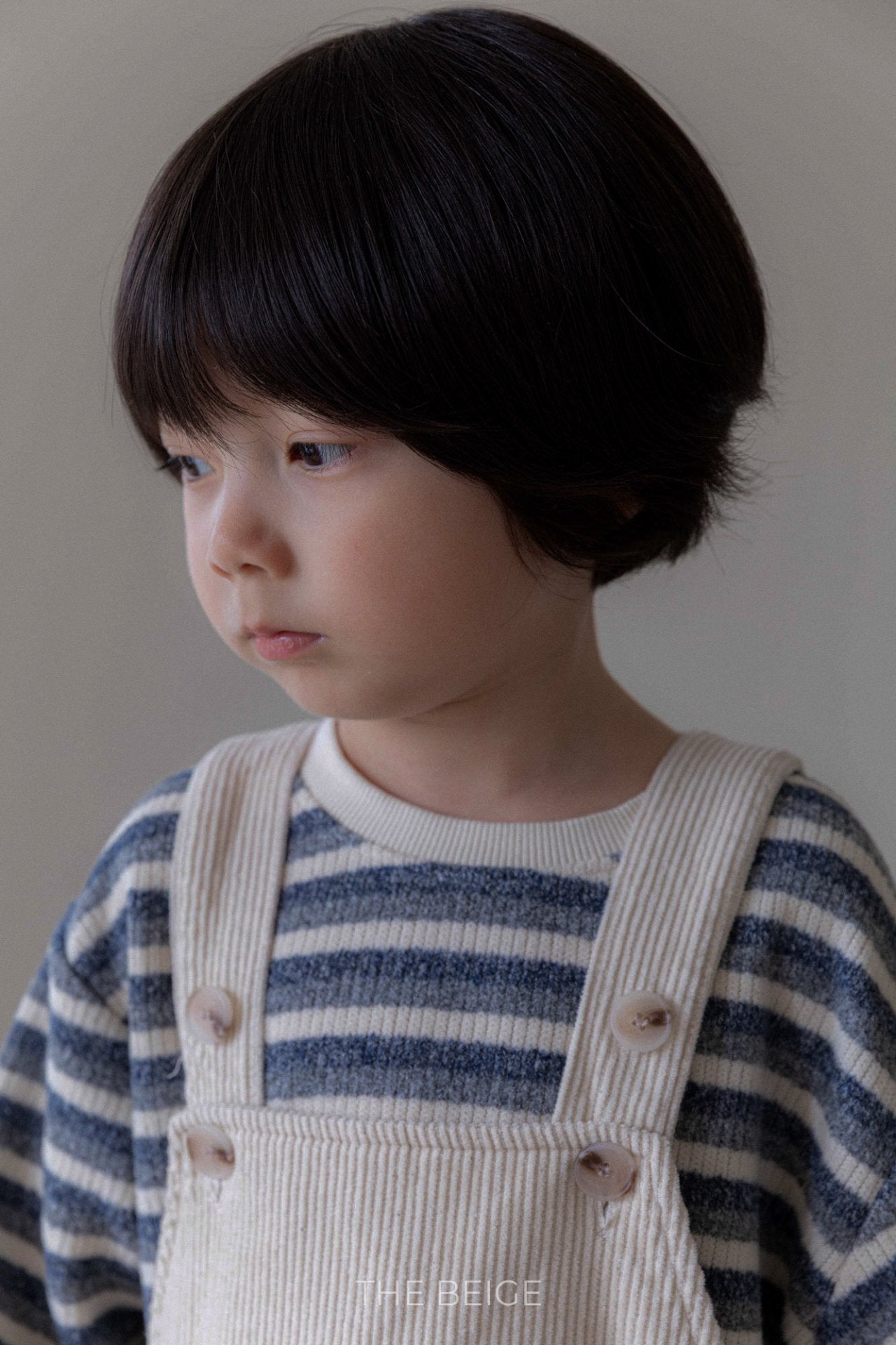 ［The beige］Knit stripe mtm