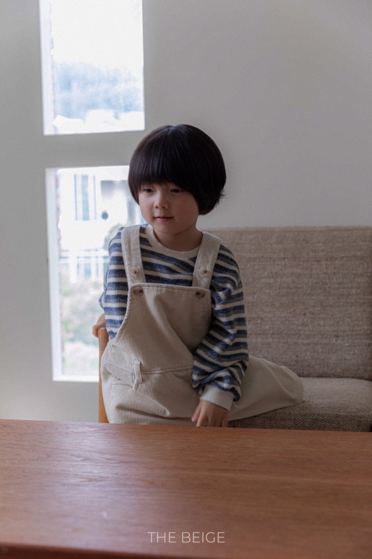 ［The beige］Knit stripe mtm