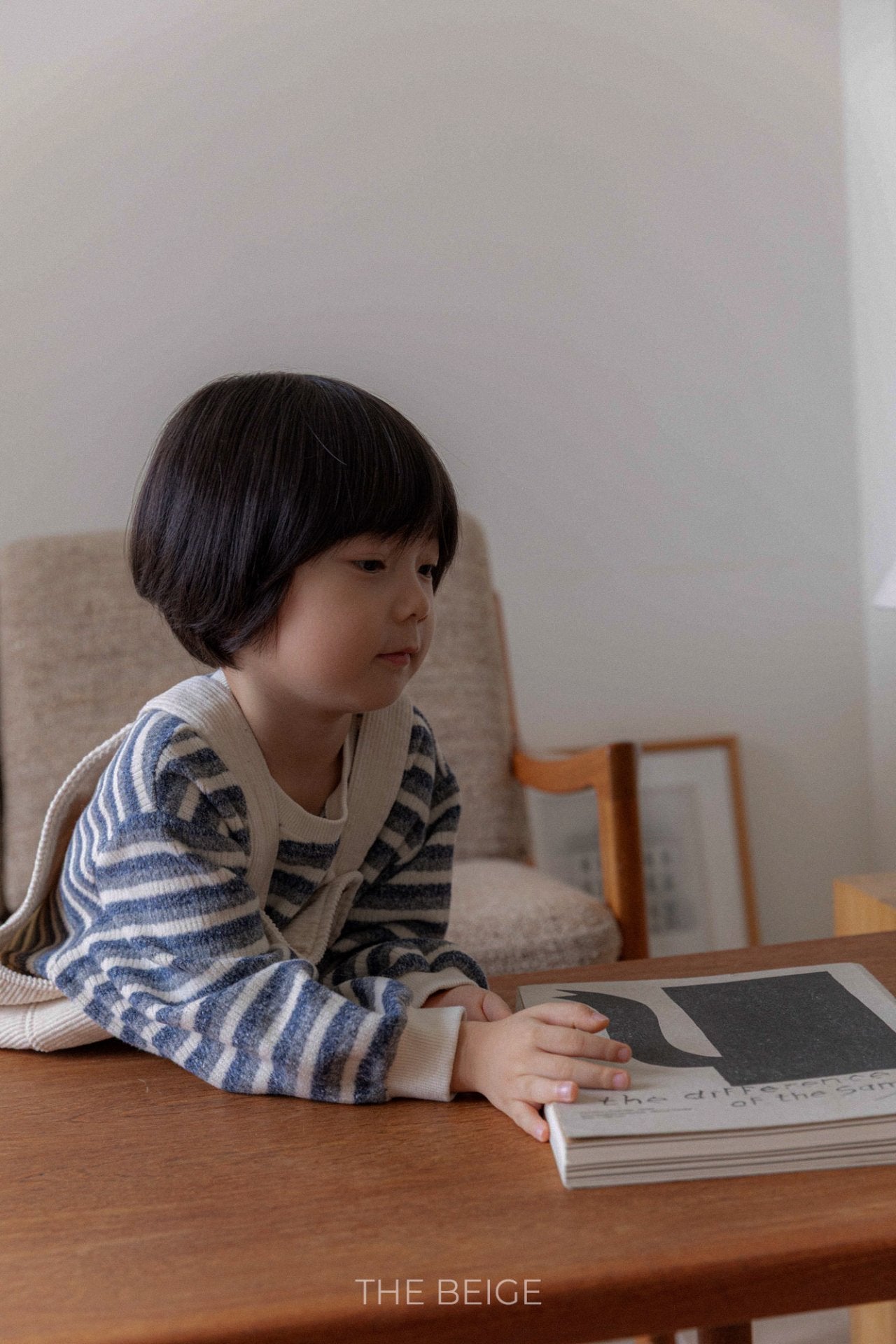 ［The beige］Knit stripe mtm