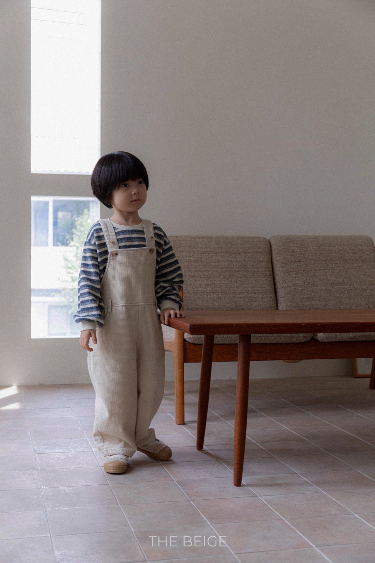 ［The beige］Knit stripe mtm