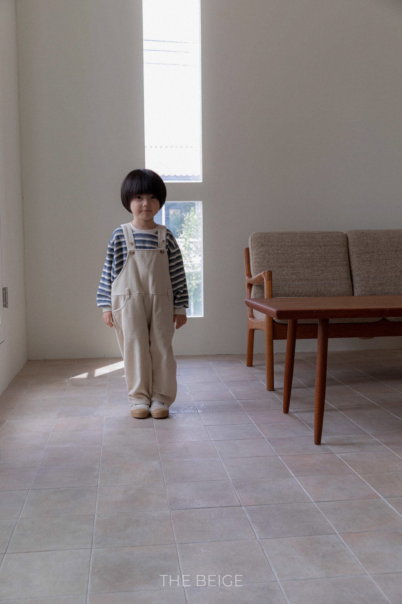 ［The beige］Knit stripe mtm