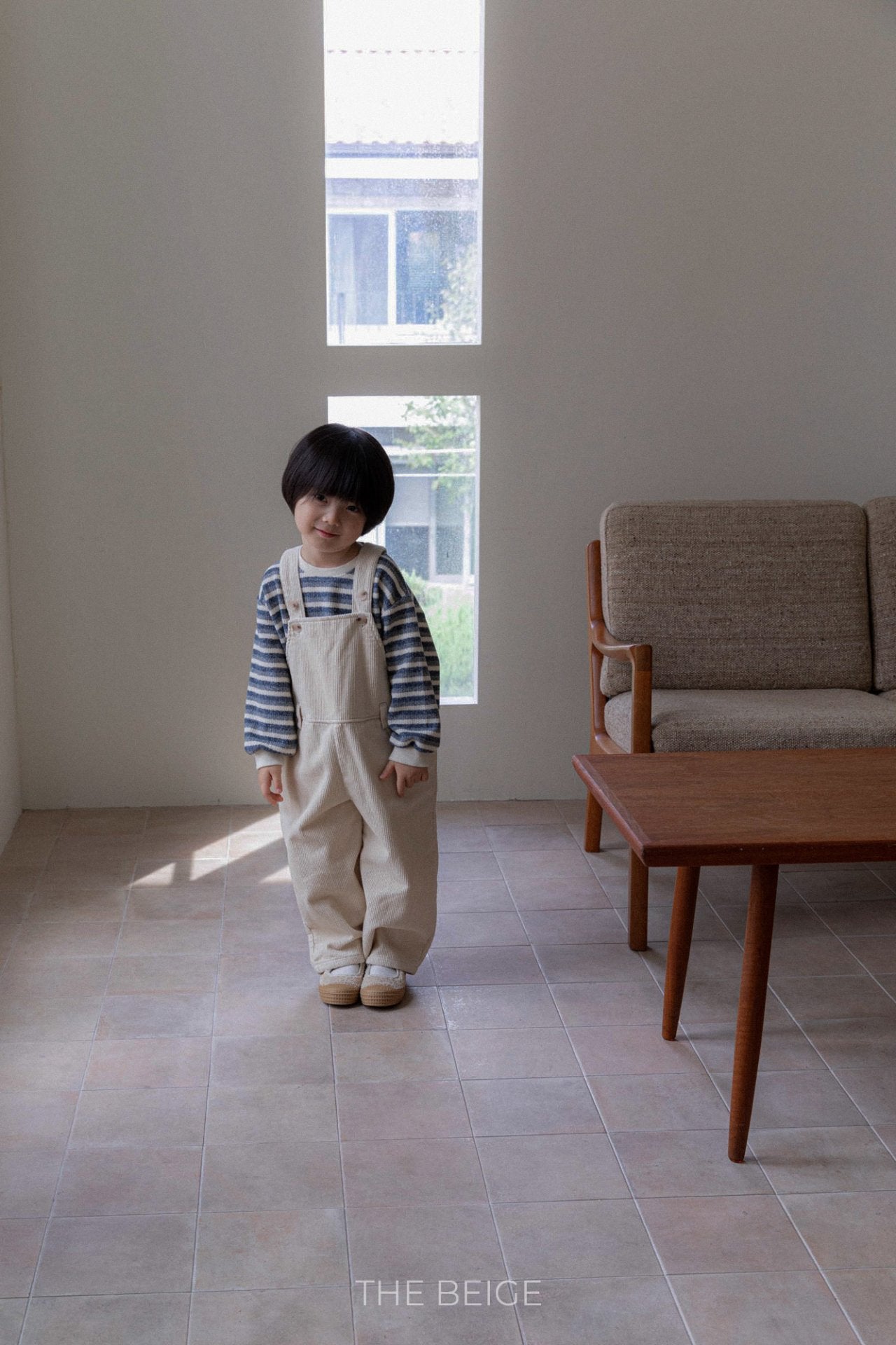 ［The beige］Knit stripe mtm