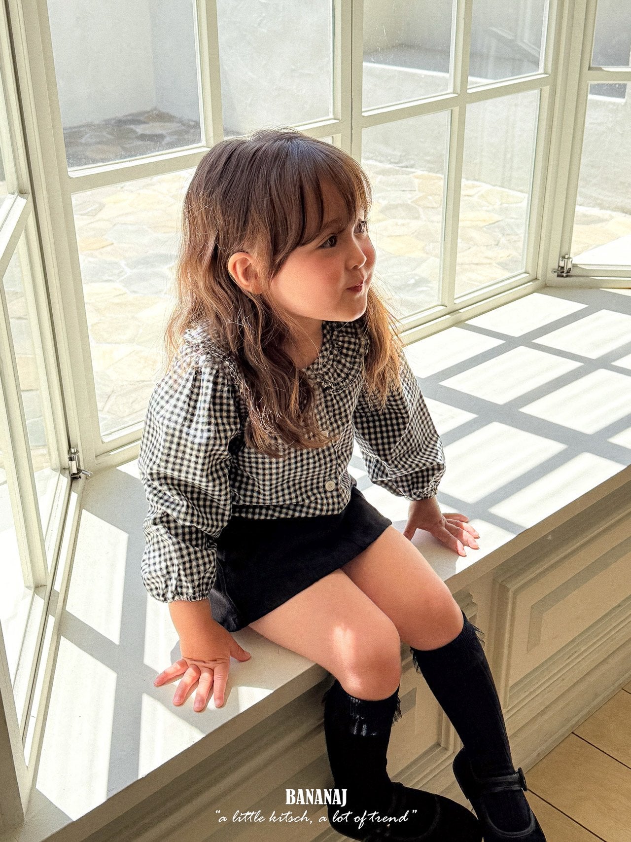 ［BANANAJ］Bell check blouse