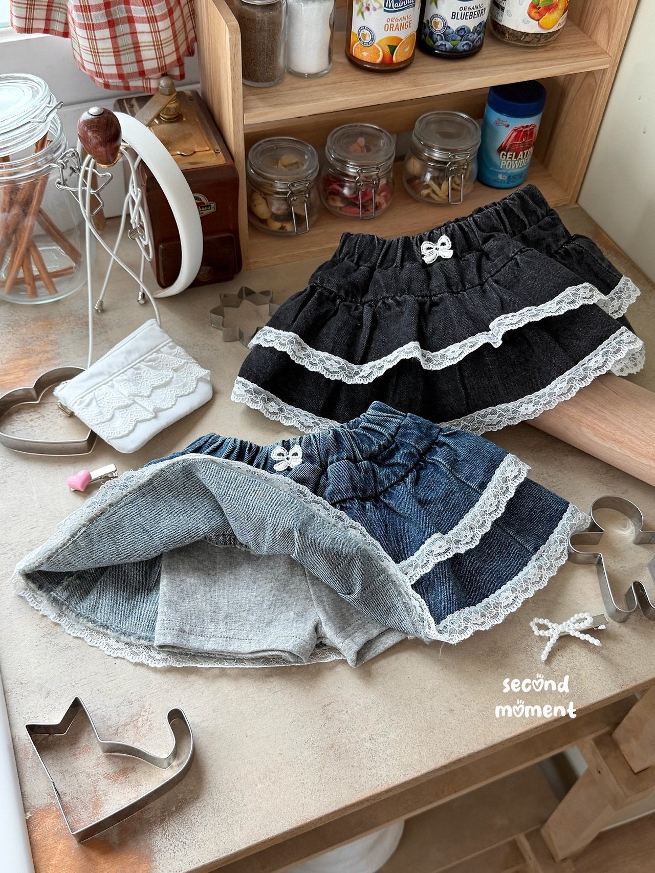［second moment］Lace denim cancan skirt