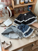 ［second moment］Lace denim cancan skirt