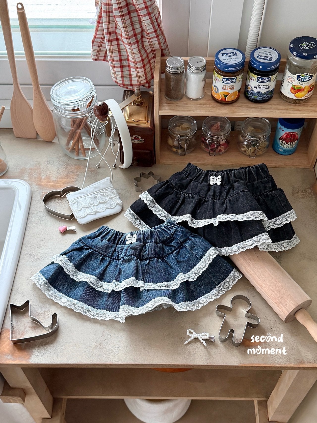 ［second moment］Lace denim cancan skirt