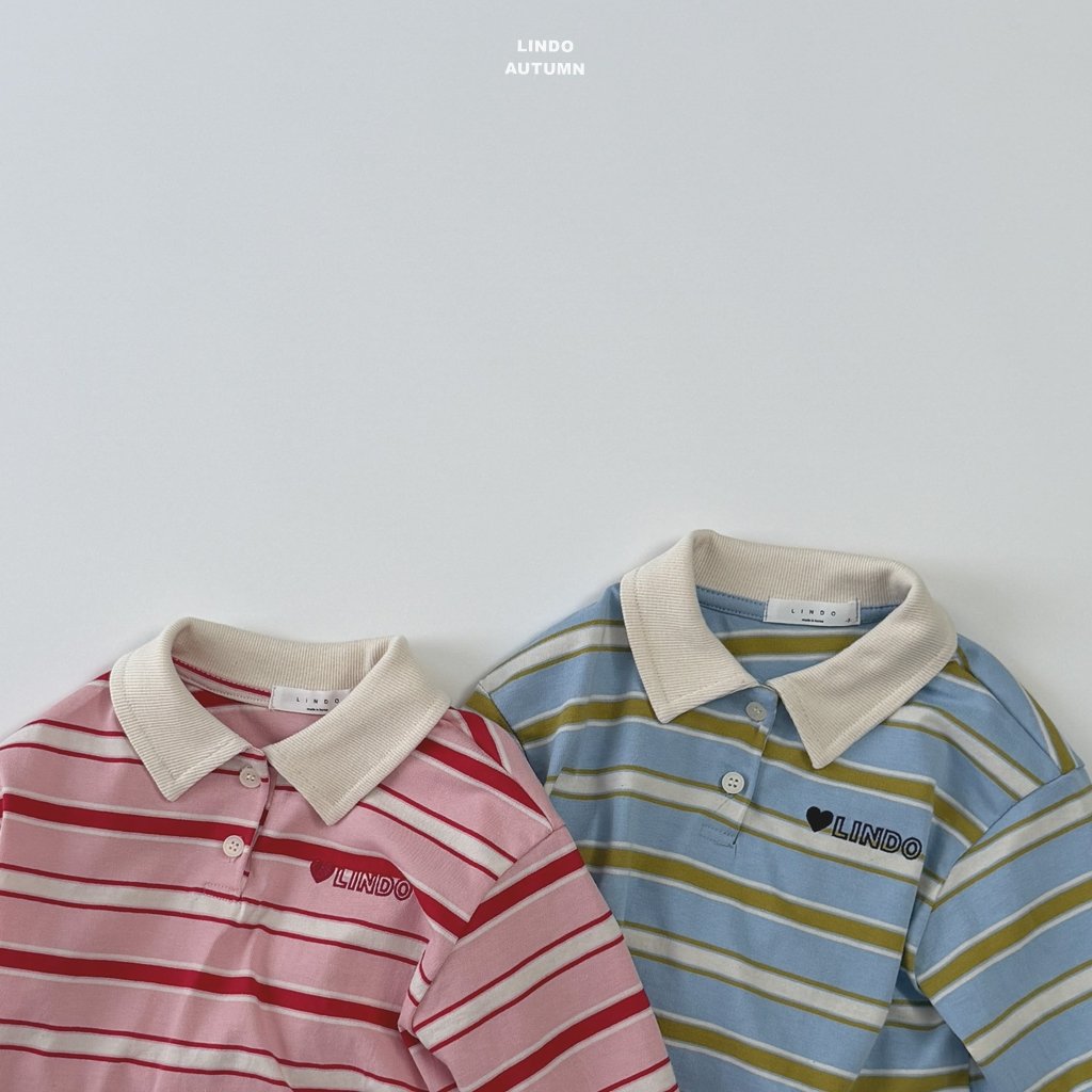 ［LINDO］Stripe collar tops
