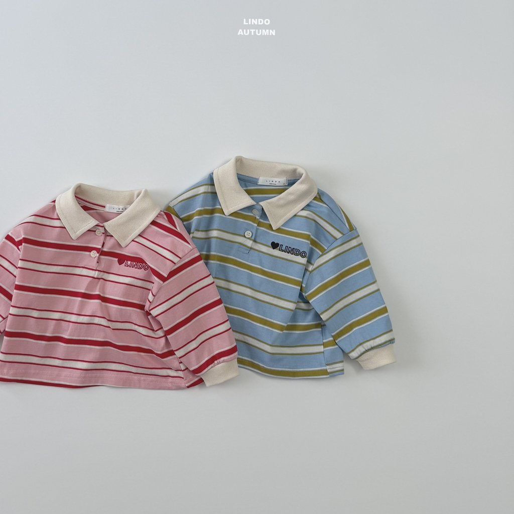 ［LINDO］Stripe collar tops