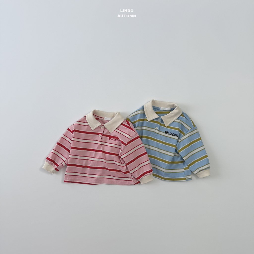 ［LINDO］Stripe collar tops