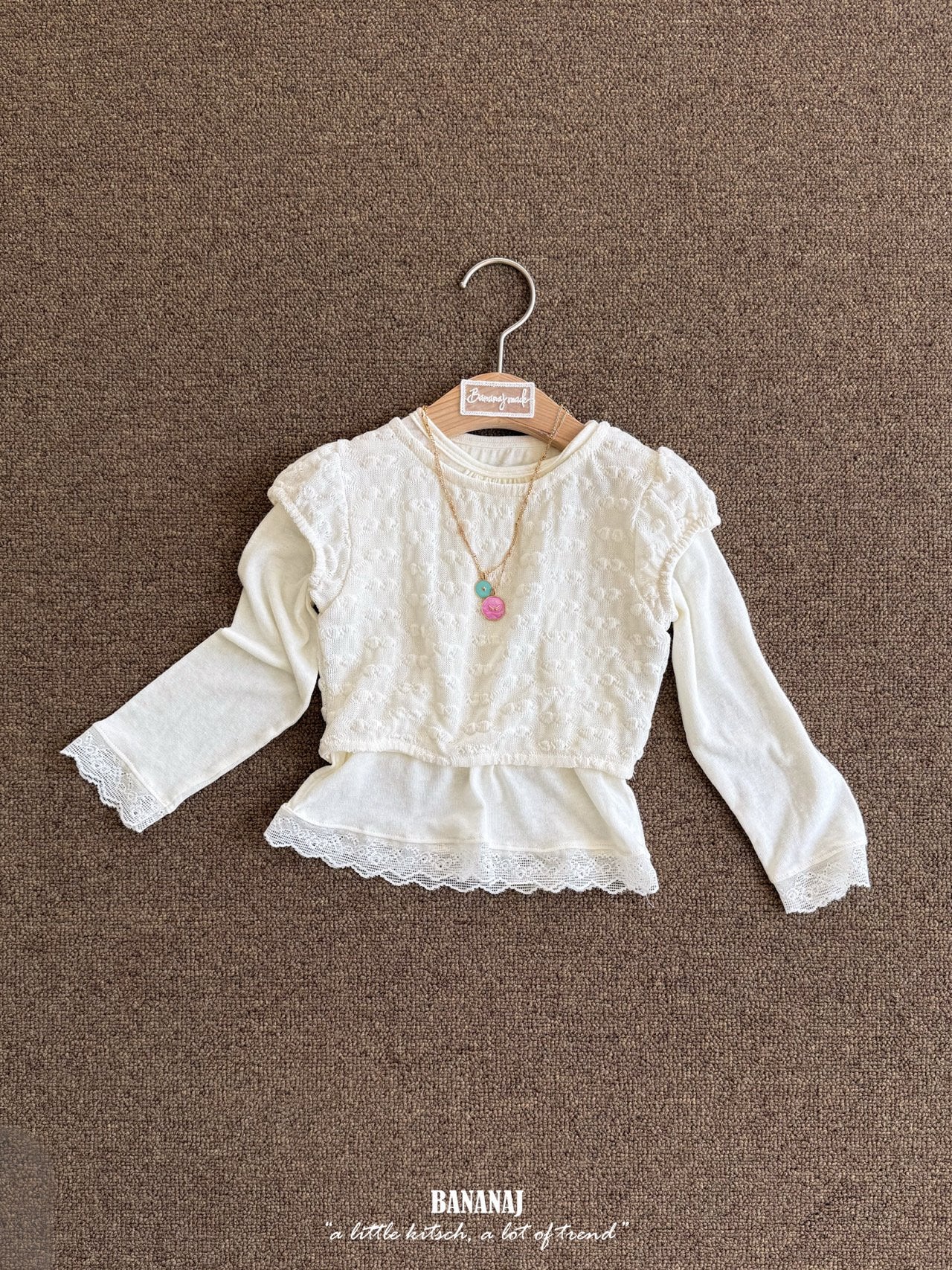 ［BANANAJ］Lace shirring tee