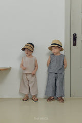 ［The beige］Striped woven sleeveless tops