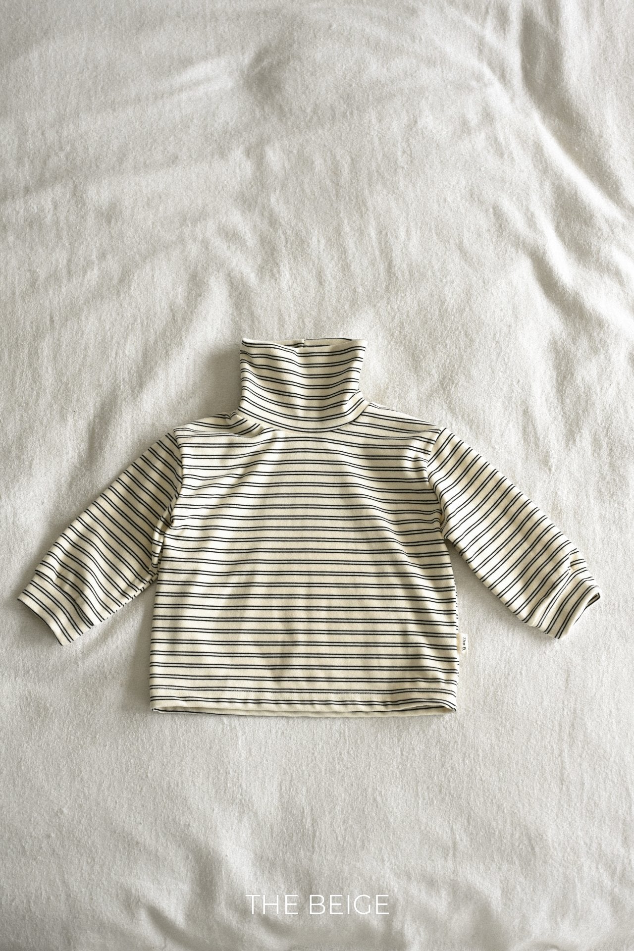 ［The beige］Stripe high neck tee