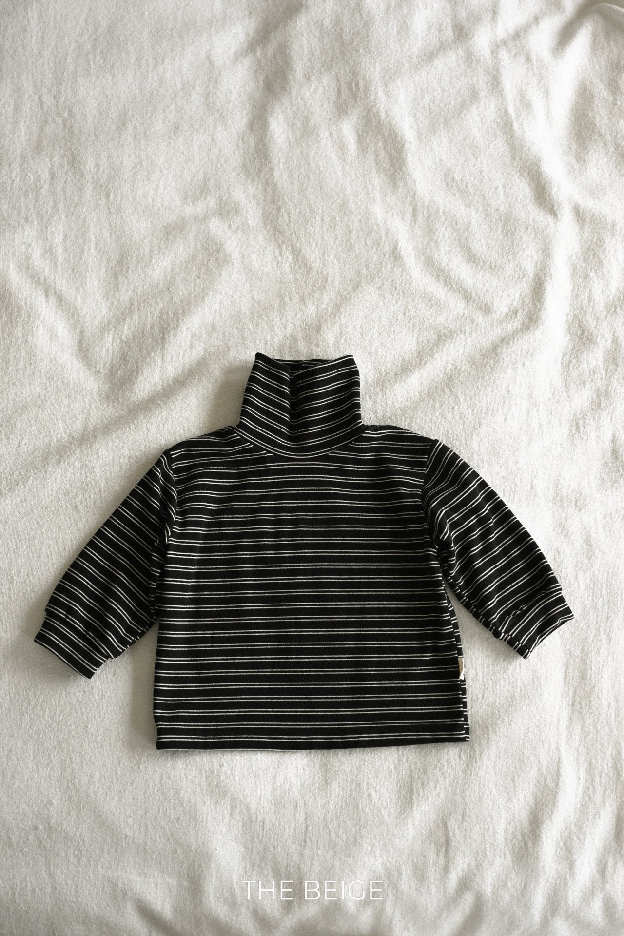 ［The beige］Stripe high neck tee