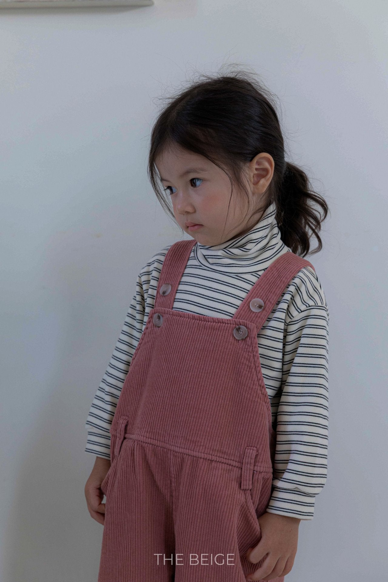 ［The beige］Stripe high neck tee