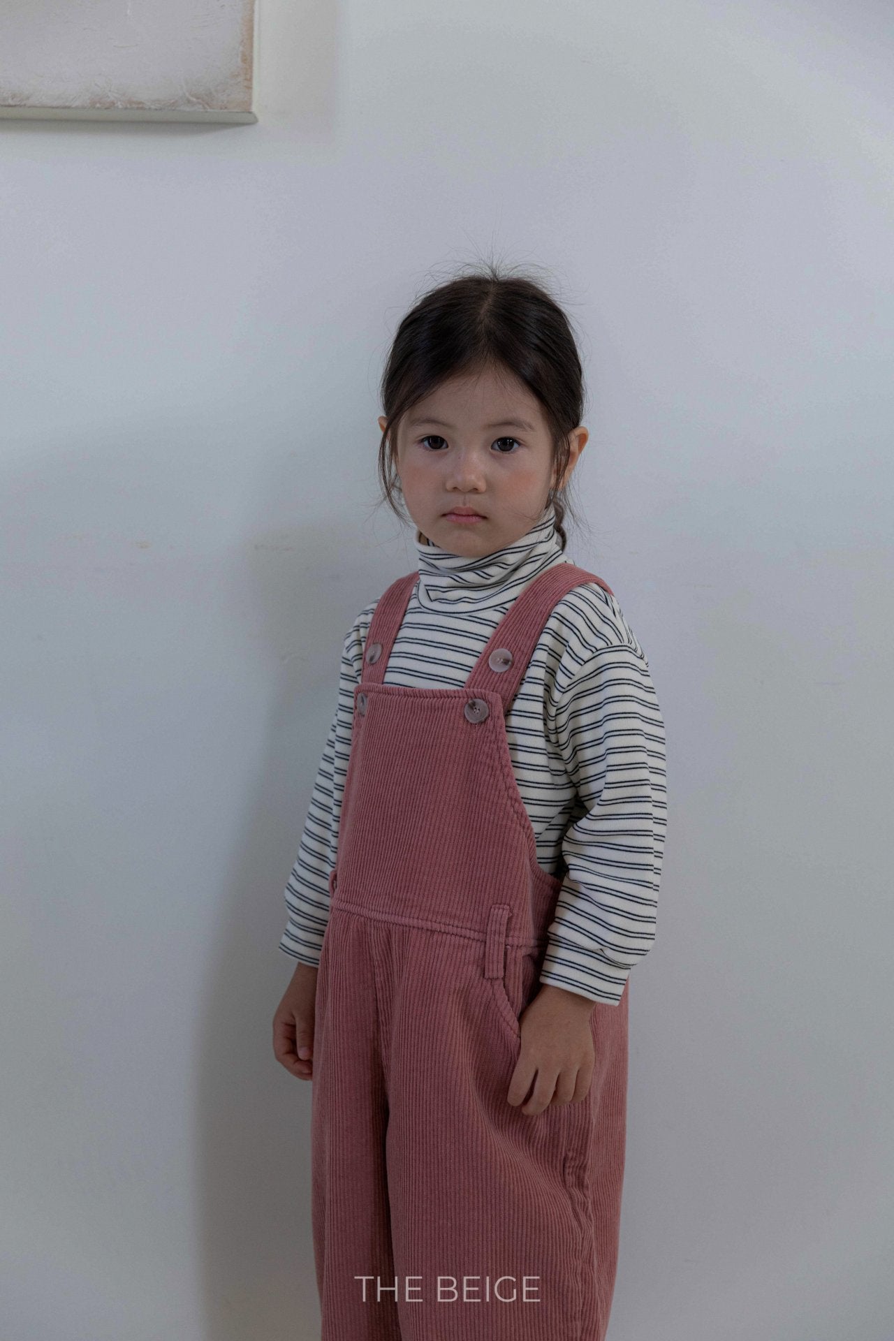 ［The beige］Stripe high neck tee