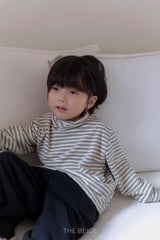 ［The beige］Stripe high neck tee