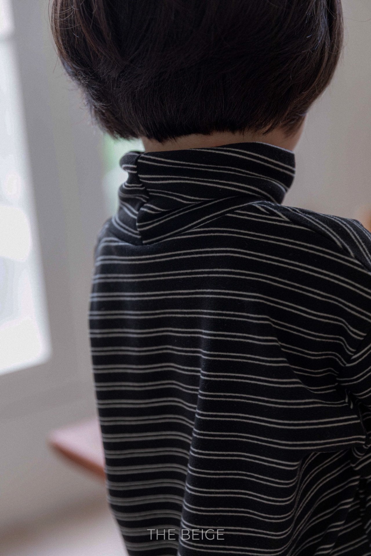 ［The beige］Stripe high neck tee