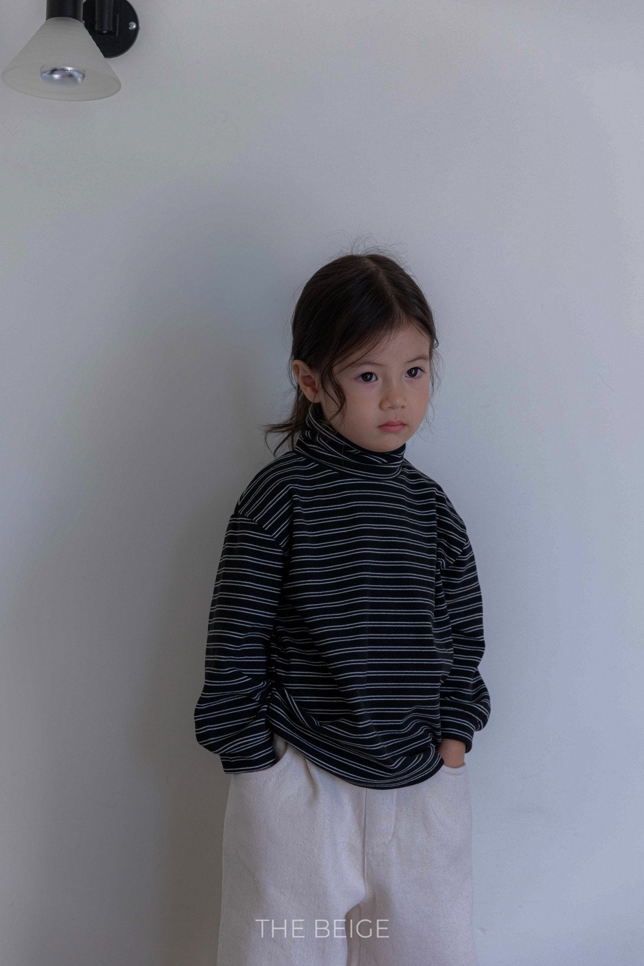 ［The beige］Stripe high neck tee