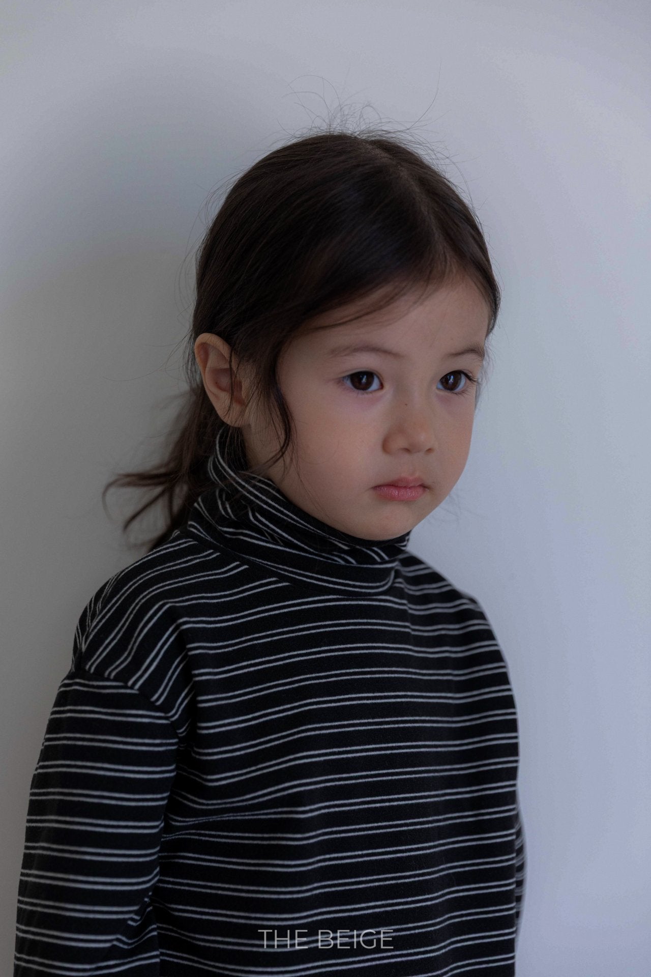 ［The beige］Stripe high neck tee