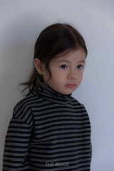 ［The beige］Stripe high neck tee