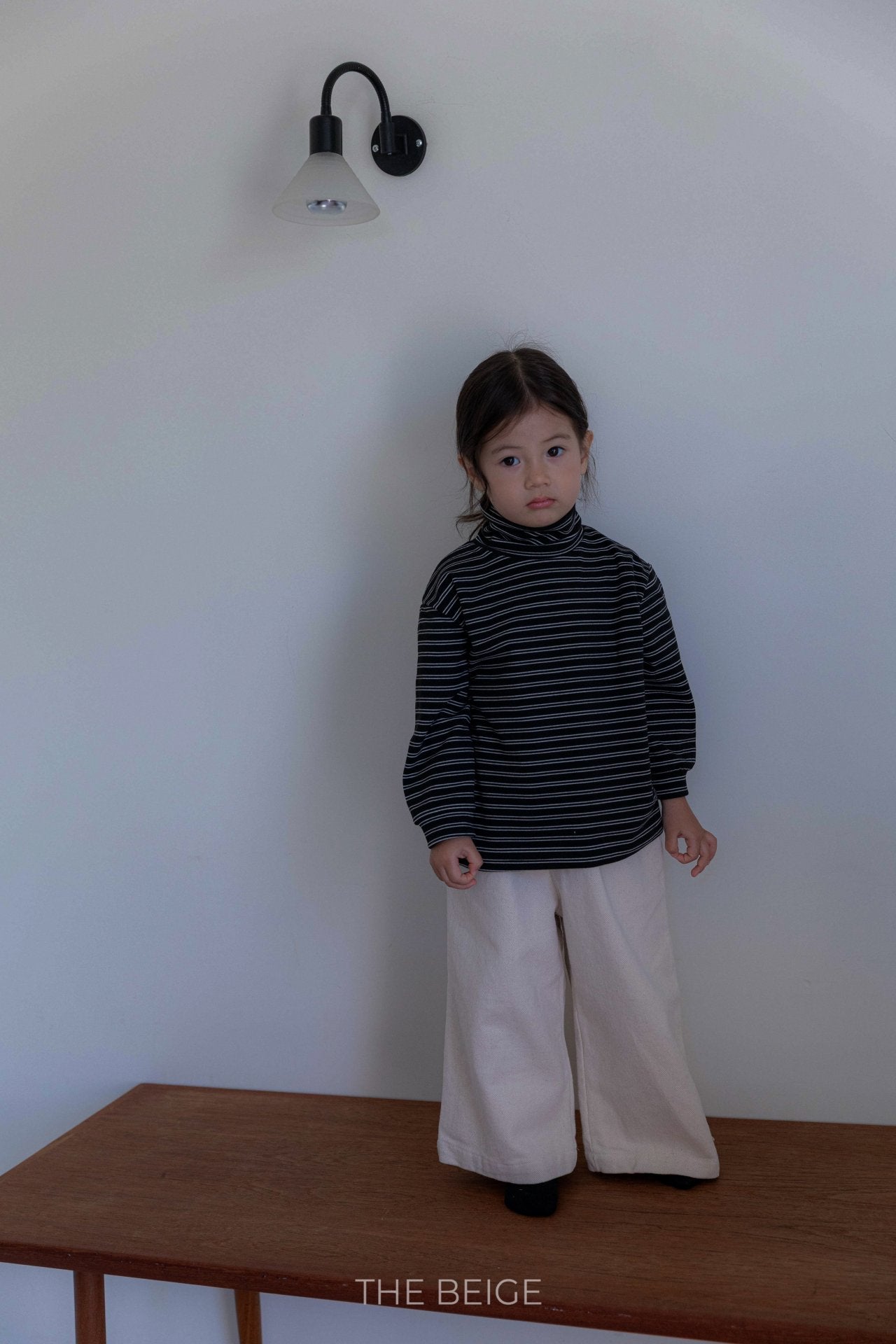 ［The beige］Stripe high neck tee