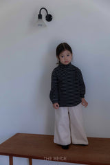 ［The beige］Stripe high neck tee